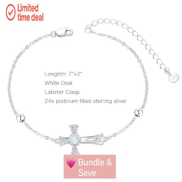 925 Sterling Silver Cross Bracelet Adjustable Faith Jewelry Gift - Picture 4 of 8